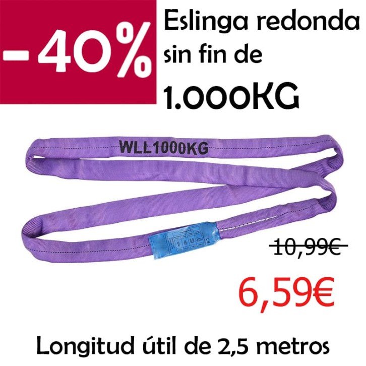 📉 SÚPER OFERTA: Eslinga Redonda Sinfín 1T. Carga de 2,5m. ¡Solo 6,59€!