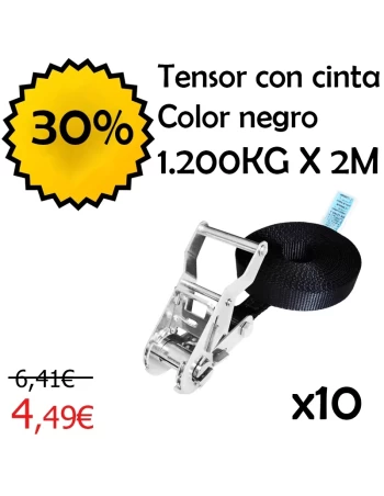 Comprar Pack de 10 uds. Tensor de Amarre con Cinta Sin Fin - 1.200KG - 25MM x 2 m Negro · 2024 por 31.409 en cintatex.es