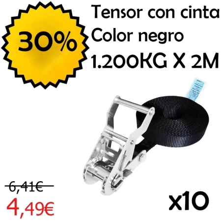 Comprar Pack de 10 uds. Tensor de Amarre con Cinta Sin Fin - 1.200KG - 25MM x 2 m Negro · 2024 por 31.409 en cintatex.es