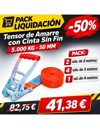 Comprar Pack Tensor de Amarre con Cinta Sin Fin 5.000 kg – 50 mm Naranja · 2024 por 20.6875 en cintatex.es