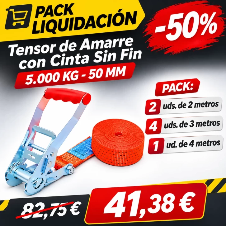 Comprar Pack Tensor de Amarre con Cinta Sin Fin 5.000 kg – 50 mm Naranja · 2024 por 20.6875 en cintatex.es