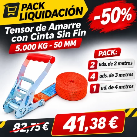 Comprar Pack Tensor de Amarre con Cinta Sin Fin 5.000 kg – 50 mm Naranja · 2024 por 20.6875 en cintatex.es